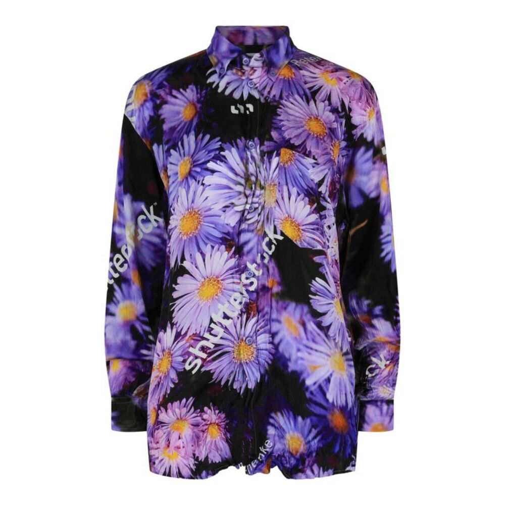 Balenciaga Asters Floral Shutterstock-Printed Shirt Purple Womens